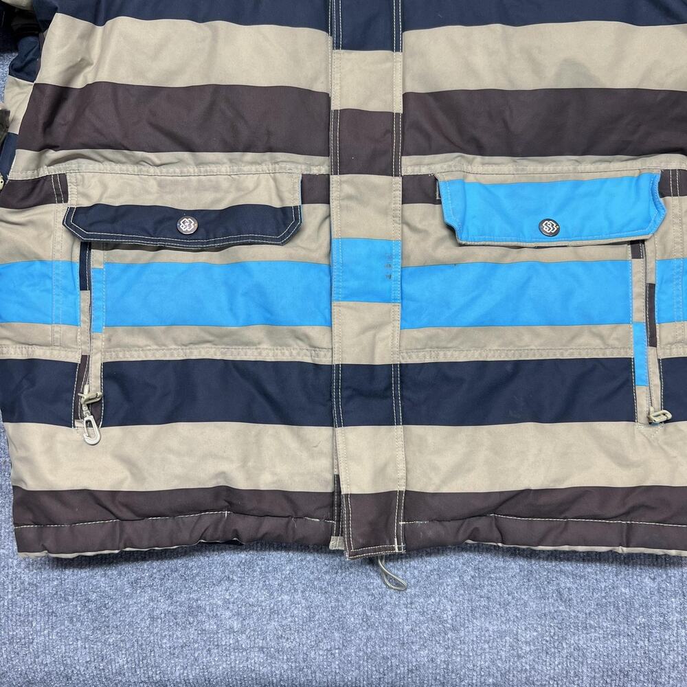 Special Blend Jacket Mens Medium Blue Striped Down Hooded Waterproof Ski Snow - Picture 6 of 16